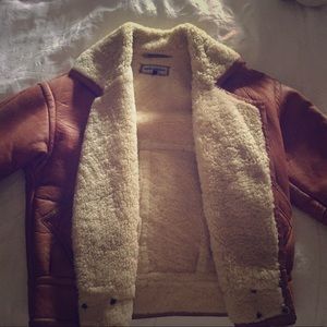 Leather bomber jacket with sheepskin lining